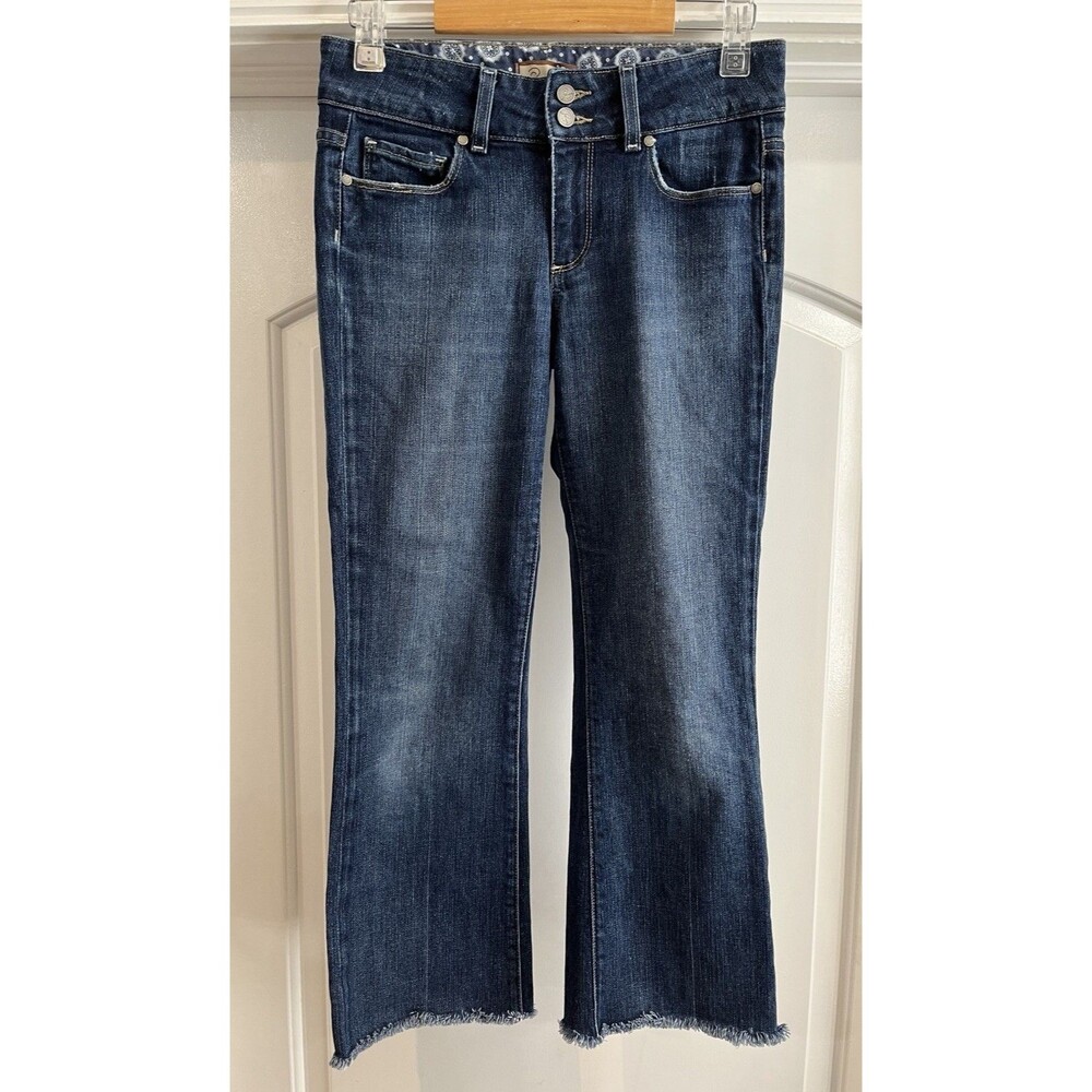 Paige 27 Med Wash Hidden Hills Boot Cut Raw Hem Jeans Womens Cowgirl Grunge
